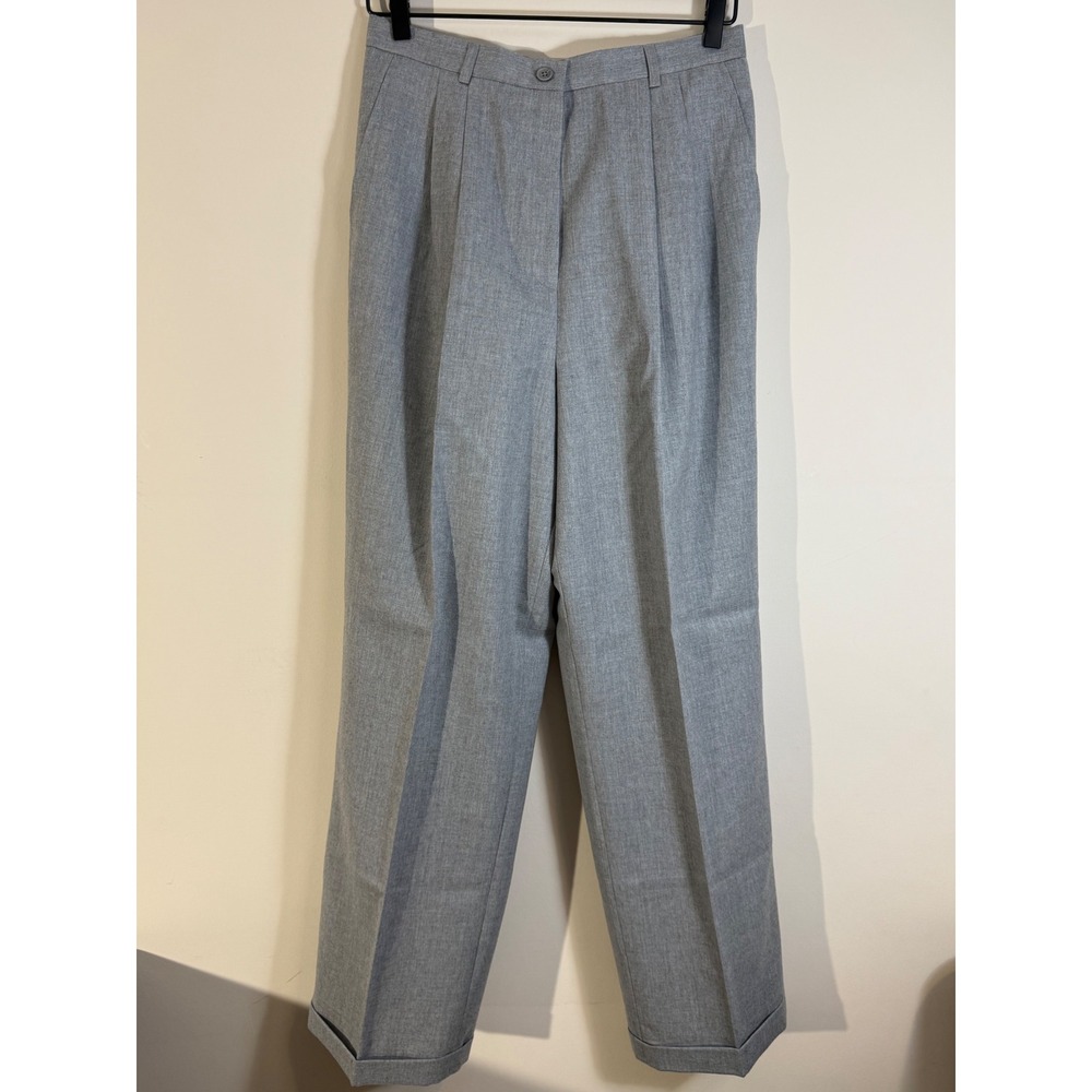 Talbots Gray 100% Wool Pleated Cuffed Trousers Dress Pants Made in USA Size 10